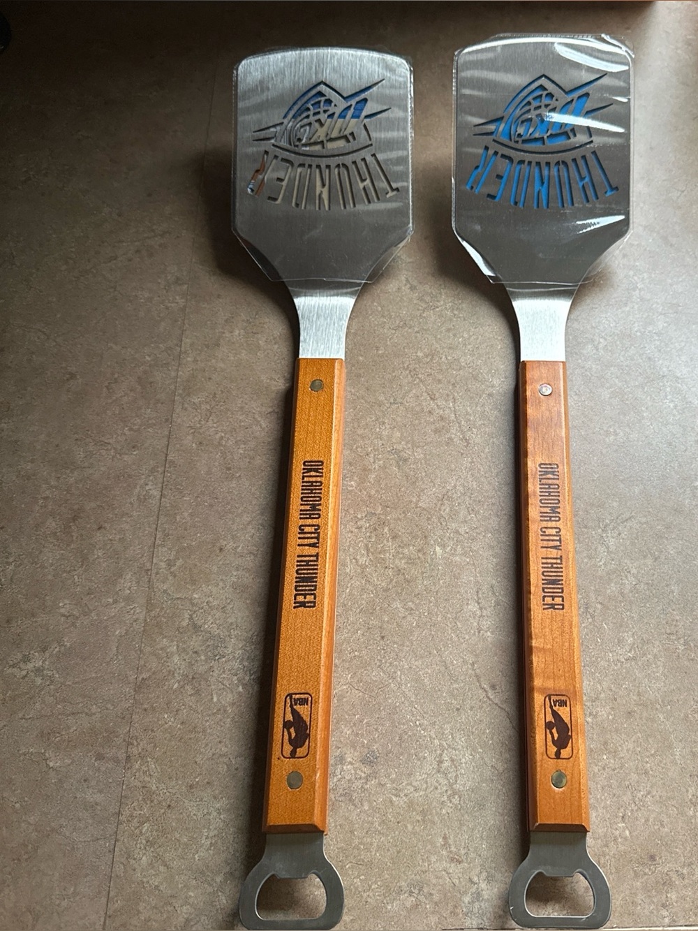Thunder okc nba Stainless Steel Bottle Opener Spatula - Wood Handle (Set of 2)